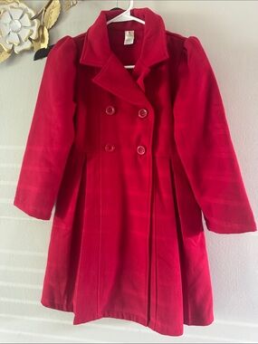 Girls Red Double-Breasted Wool-Blend Coat